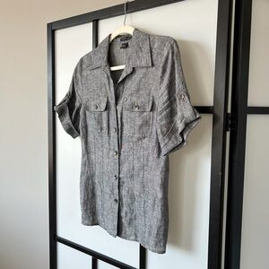 [S] Ecologie 100% Linen Women’s Black/Blue/Grey Short Sleeve Button Down Shirt